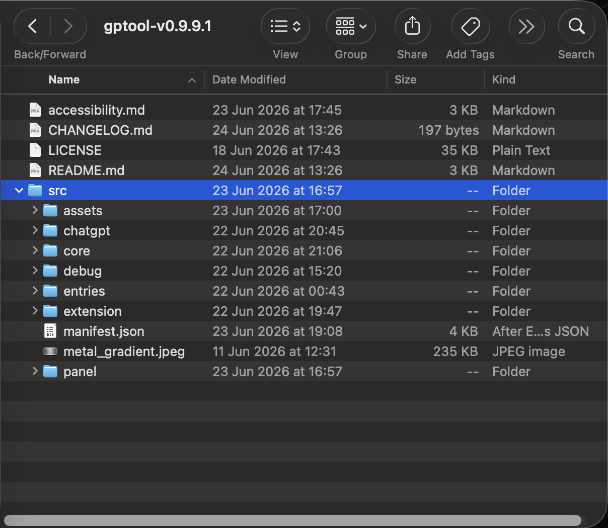 GPTool shown in the Chrome extensions list with the enabled toggle highlighted.